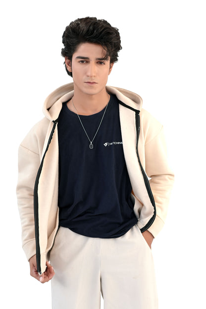 Beige Zipper Hoodie