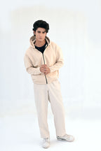 Beige Zipper Hoodie