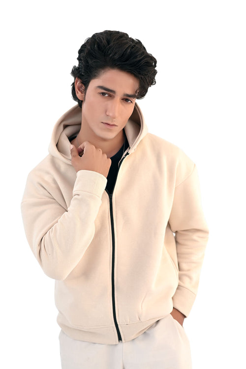 Beige Zipper Hoodie