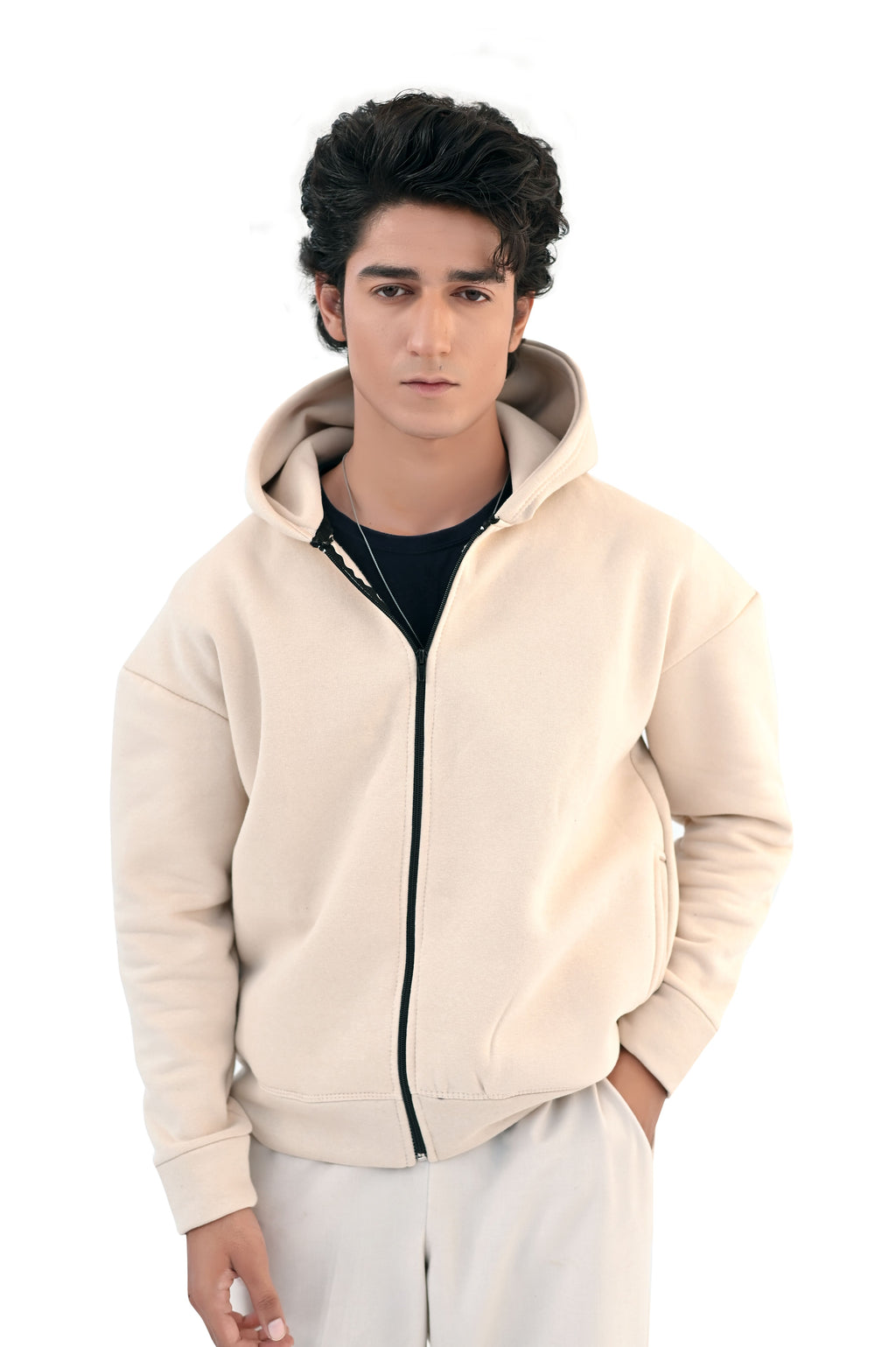 Beige Zipper Hoodie