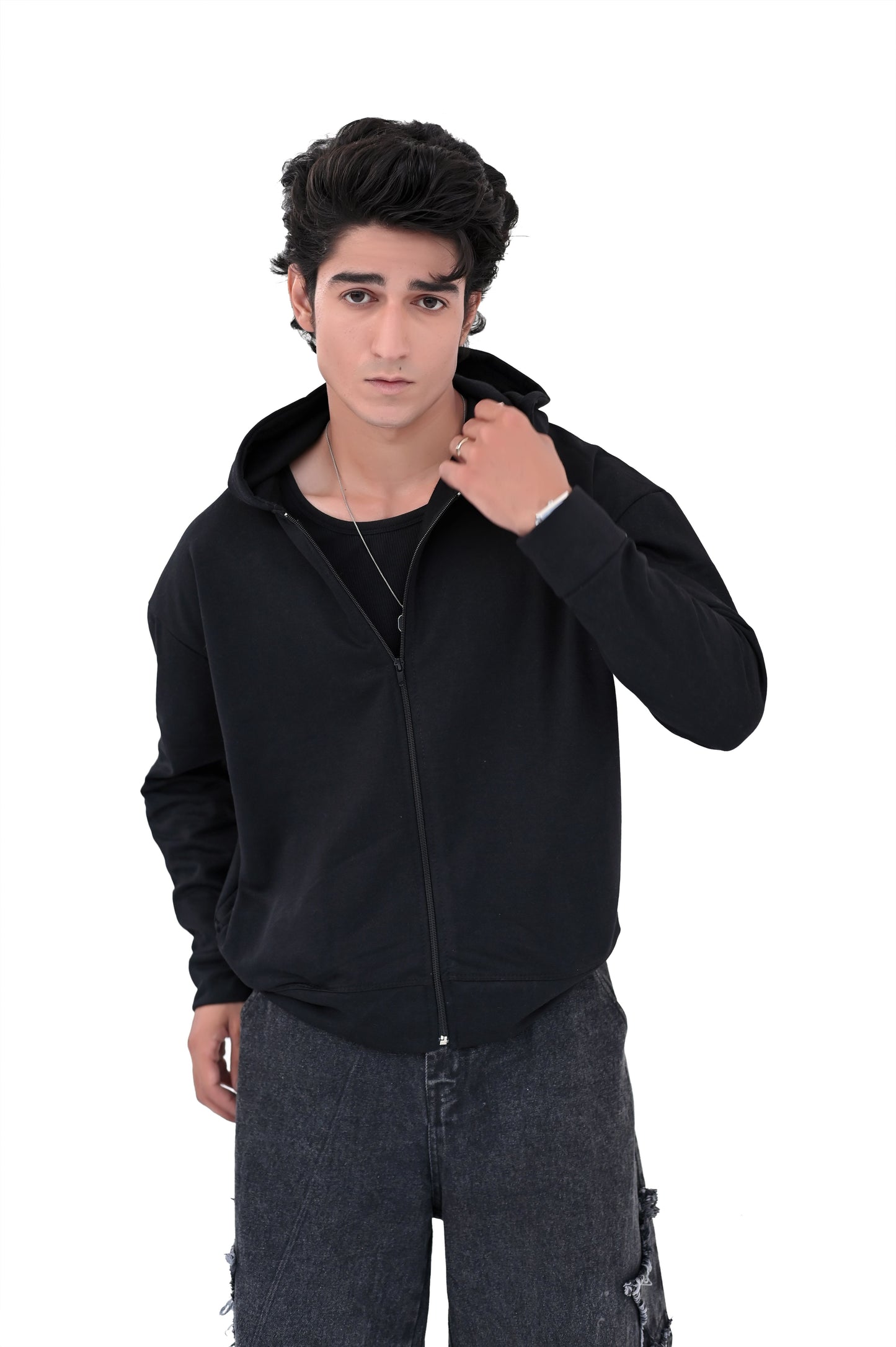 Jet Black Zipper Hoodie