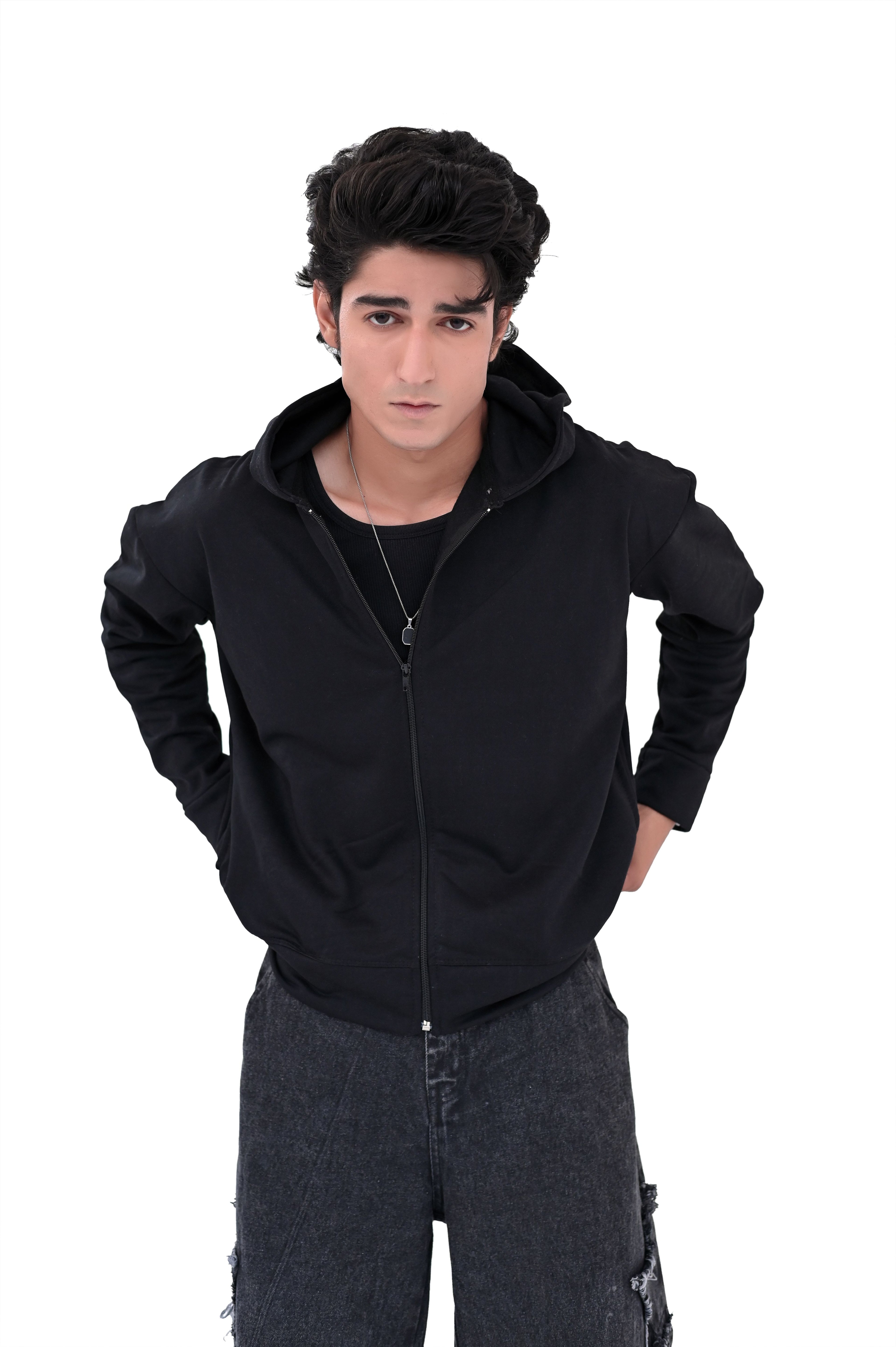 Jet Black Zipper Hoodie