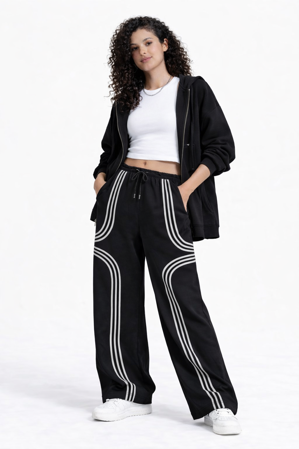 Black Street Stripe Wide Sweatpants