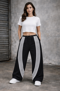 Black | Street Stripe Wide Sweatpants