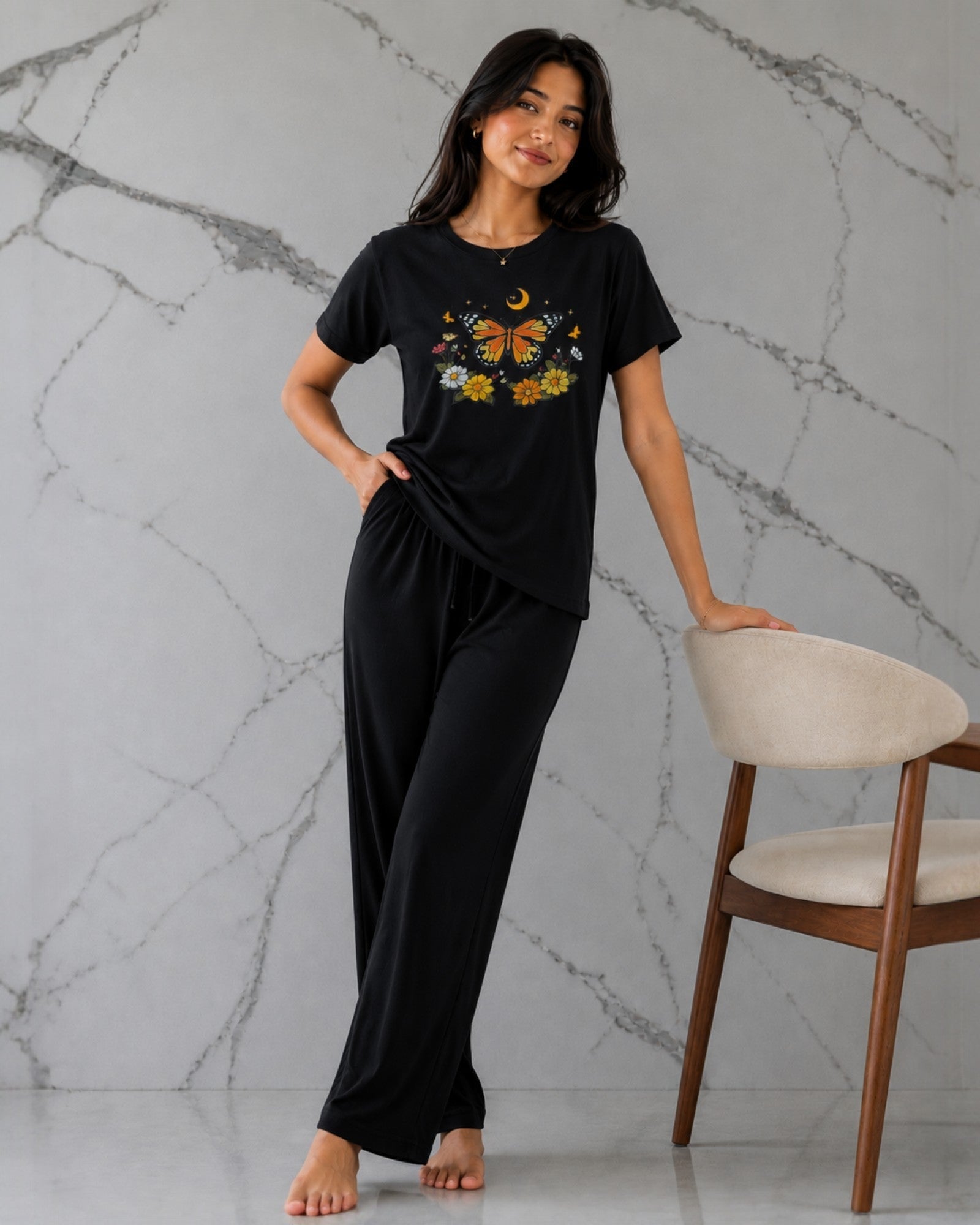 Moon Butterfly PYJAMAS SETS .| Black | RED |BROWN Multi colours