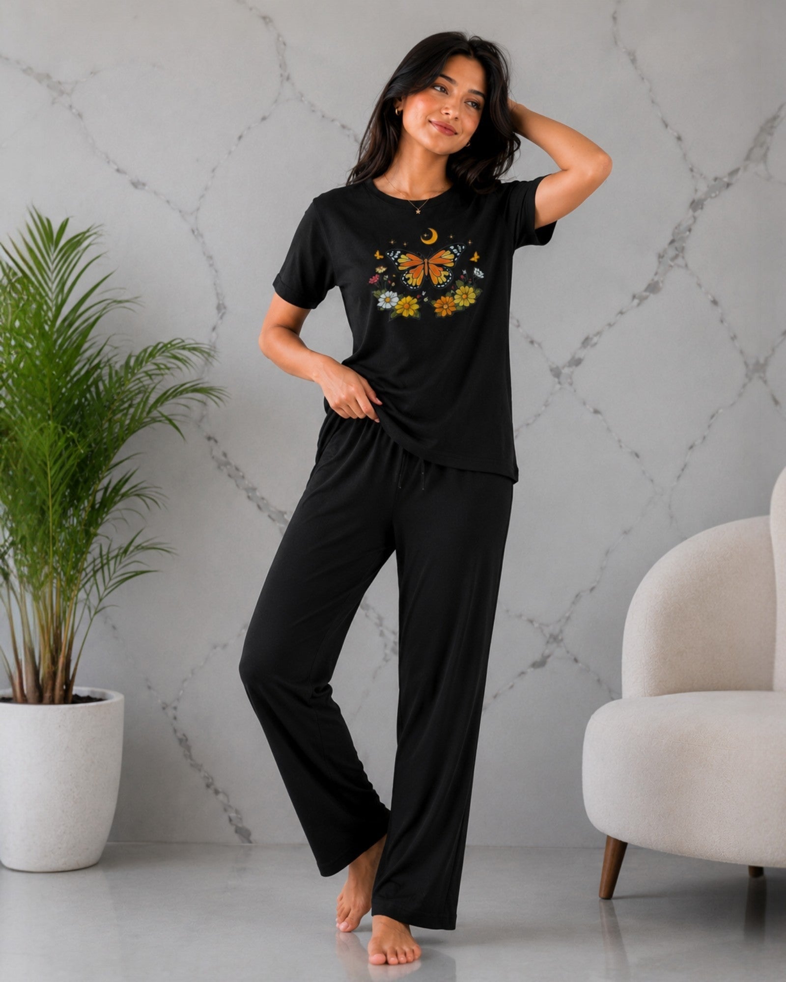 Moon Butterfly PYJAMAS SETS .| Black | RED |BROWN Multi colours