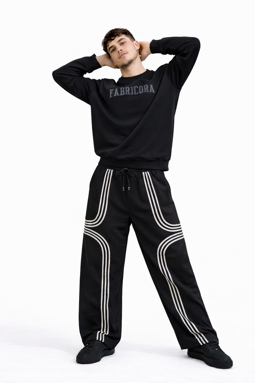 Black Street Stripe Wide Sweatpants