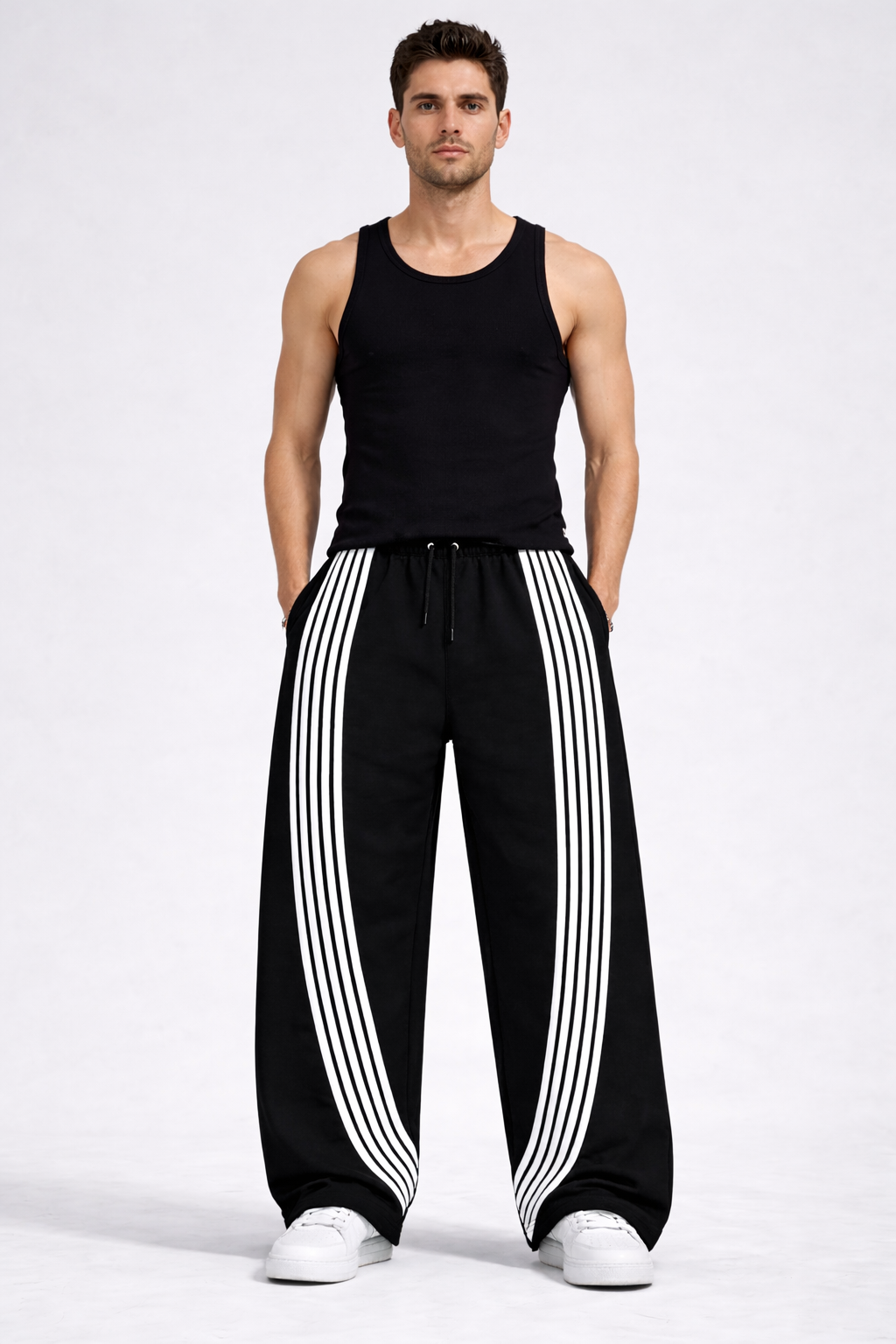 Black | Street Stripe Wide Sweatpants