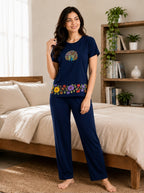 Floral Elegance PYJAMAS SETS | Navy Blue