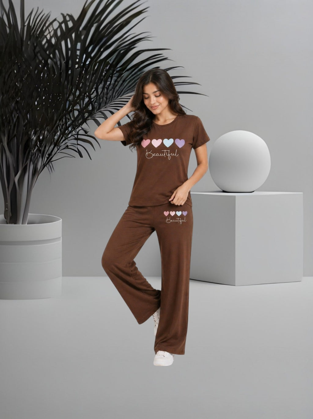 Beautiful Hearts PYJAMAS SETS | Brown