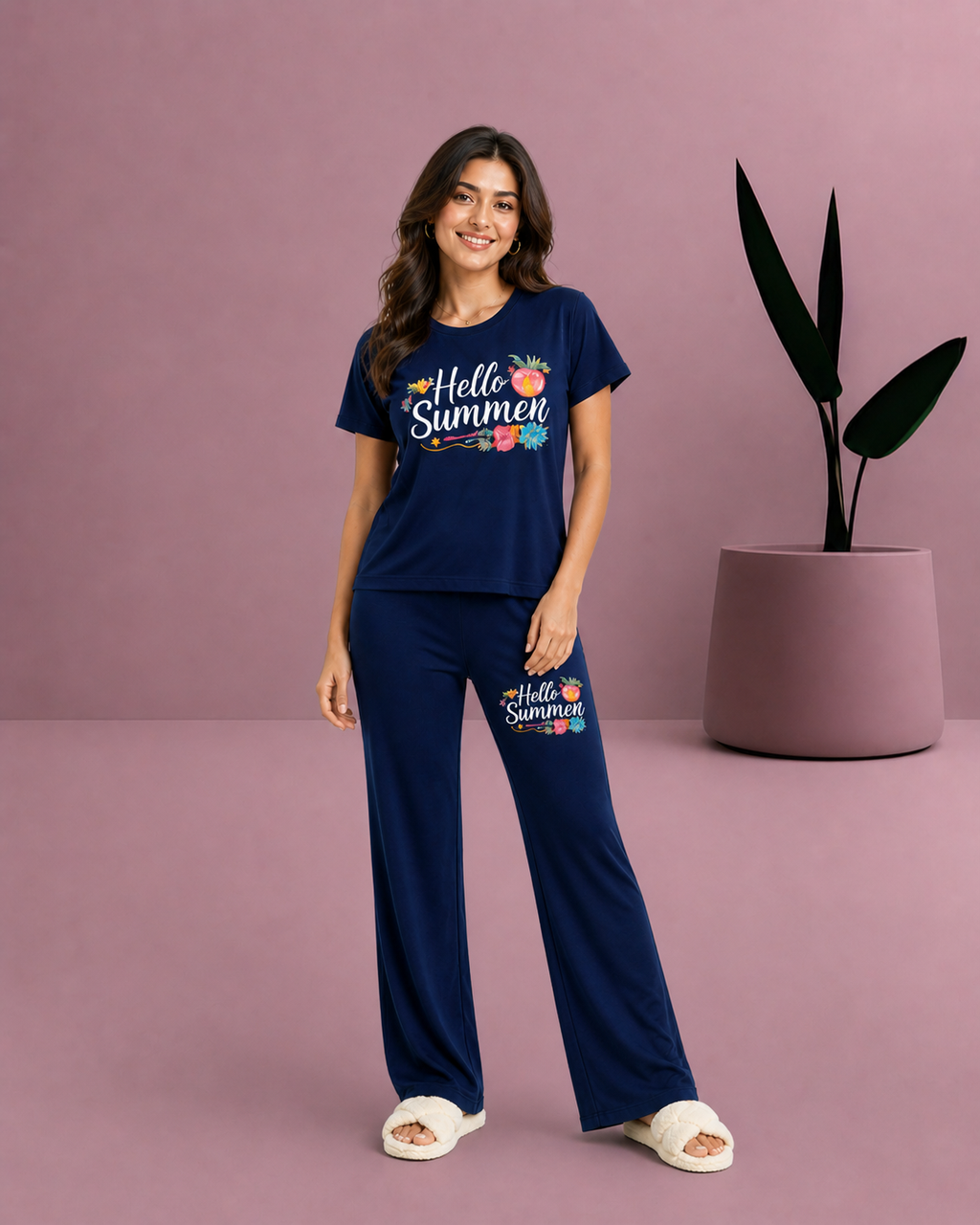 Hello Summer PYJAMAS SETS . Navy blue
