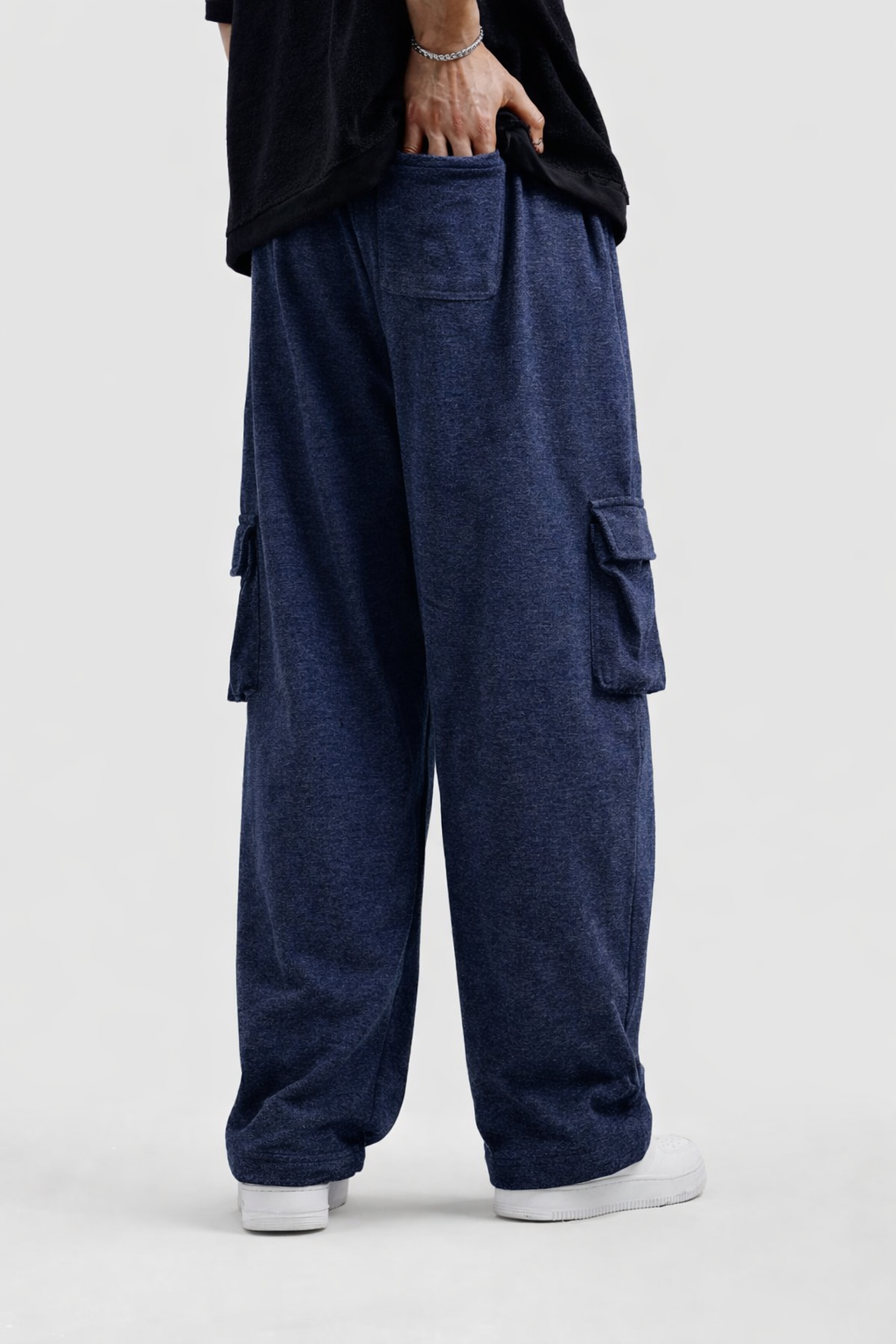 Baggy Cargo|Melange Navy Blue