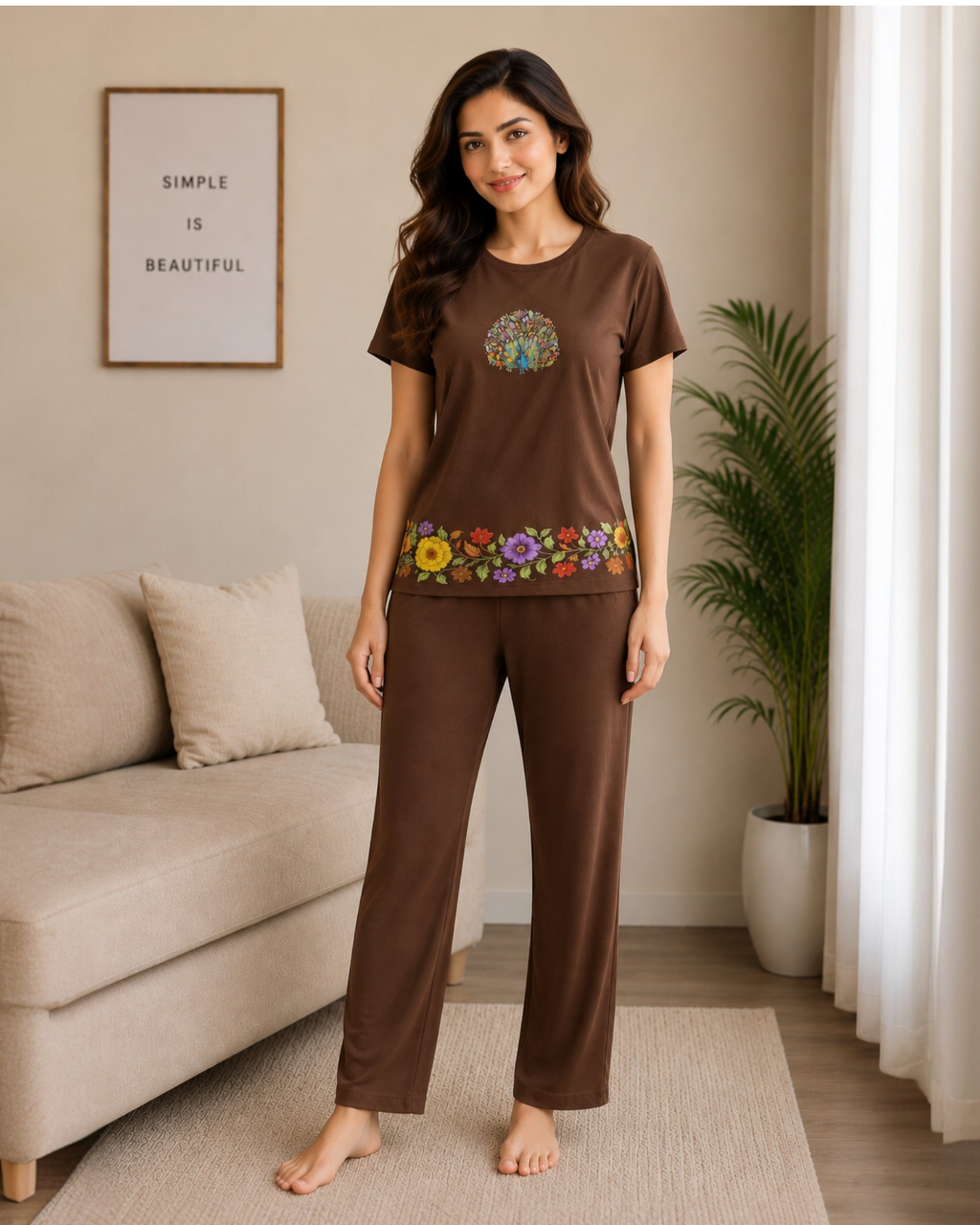 Floral Elegance  PYJAMAS SETS .| Black | RED |BROWN |Multi Colours