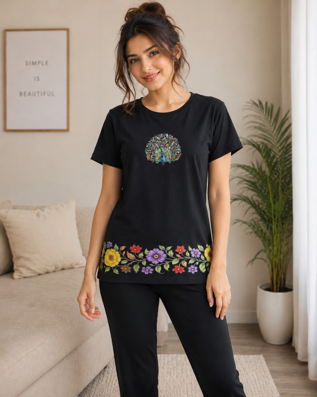 Floral Elegance PYJAMAS SETS .| Black