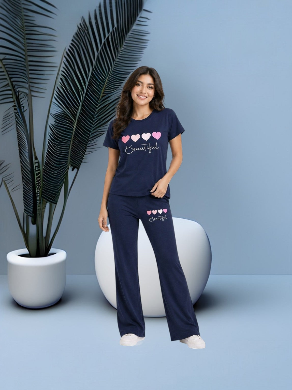 Beautiful Hearts PYJAMAS SETS | Navy blue