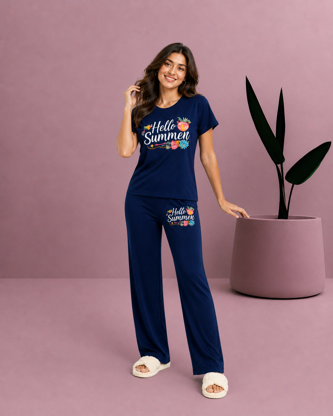 Hello Summer PYJAMAS SETS . Navy blue