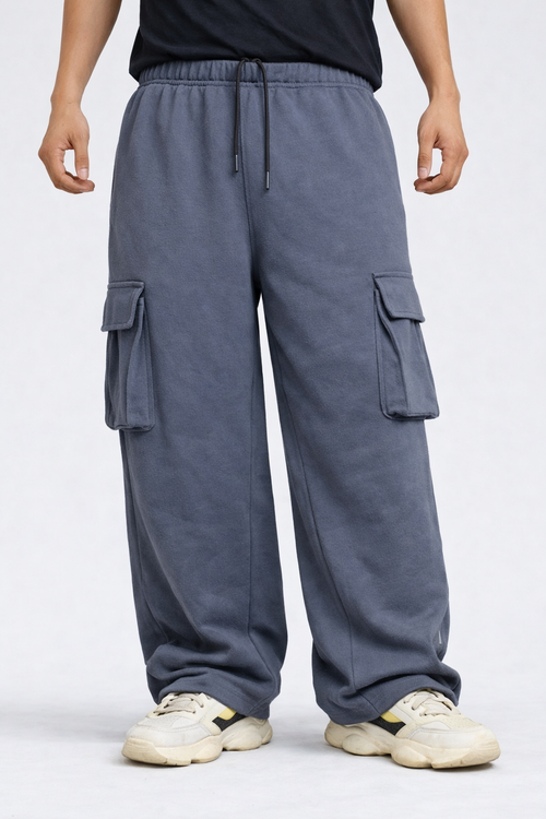 Baggy Cargo Trousers|Melange Grey